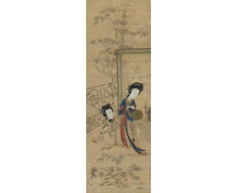 Im Stil von Gu Jianlong (1606 - nach 1684): Damen im Garten, Tusche und Farbe auf SeideCHINA,  sign. jianlong gu yunchen xie 