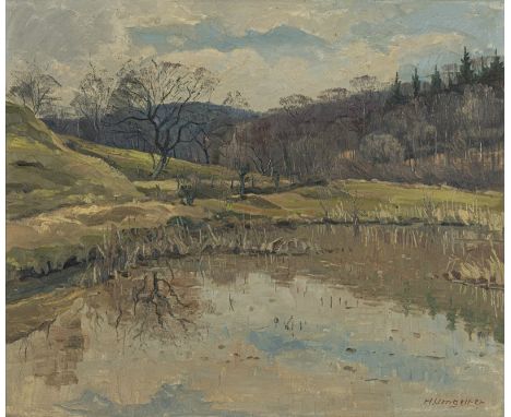 Umgelter, Hermann1891 - 196252 x 62 cm, R.Flußlandschaft. Öl auf Leinwand. Signiert.