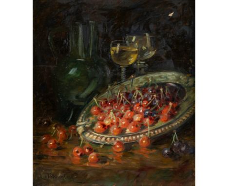Palmenberg, Emilie von1864 - 193153 x 45 cm, R.Früchtestillleben. Öl auf Karton. Signiert.