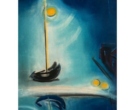 Monogrammist54 x 48 cm, R.Boot am Strand. Pastell. Monogrammiert.