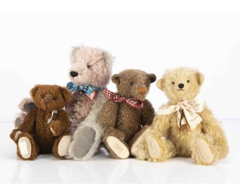 Four Dean's Rag Book Company teddy bears, including a limited edition Pengethley 10 of 20, with pink and grey mohair and bell