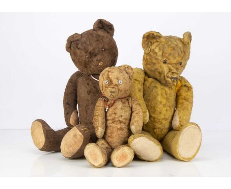 Three German Gottfried Kraeber Gokra teddy bears, including a brown artificial silk plush with orange and black plastic eyes 