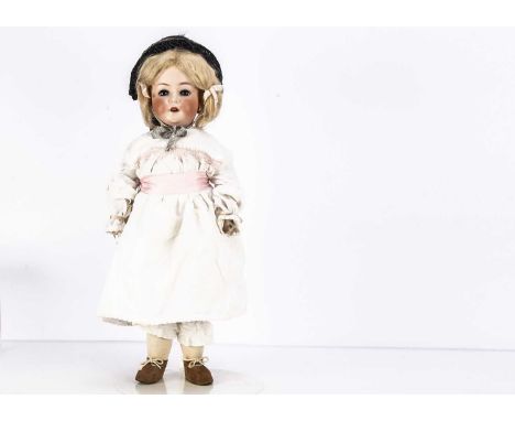 An Ernst Heubach for Seyfarth & Reinhardt 312 child doll,  with blue lashed sleeping eyes, blonde mohair wig, jointed composi