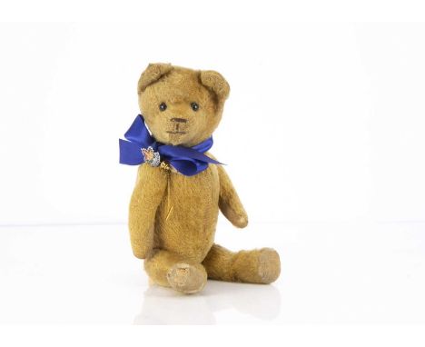 Teddy Ledbury - a circa 1913 teddy bear possibly American,  with golden mohair, black boot button eyes, pronounced muzzle, bl