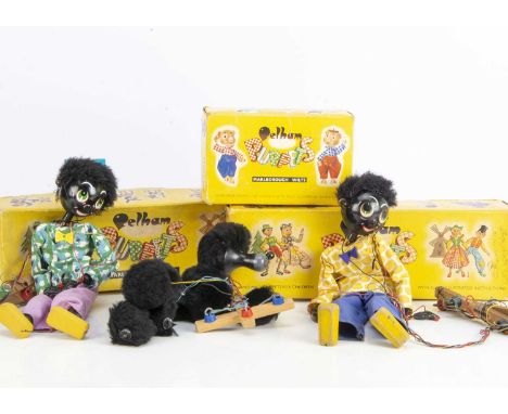 Two Pelham Puppet Golly's, and a black poodle, original yellow boxes Nov 22, lot 200 *These items are listed on the basis the