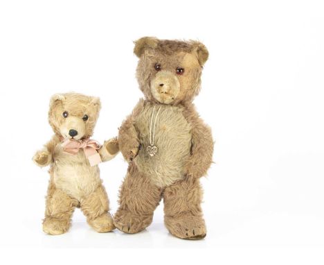 Two Chiltern post-war standing Bruins Teddy Bears, with light brown mohair, white mohair fronts and muzzles, one musical with