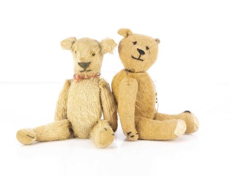 SALEROOM ANNOUNCEMENT - Description has changedTwo early teddy bears circa 1910-20's, including a blonde mohair with clear an