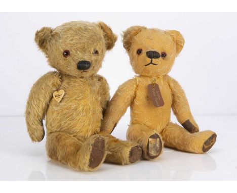 Two post-war Chad Valley teddy bears,  including a golden mohair, with orange and black glass eyes, black stitched nose and m