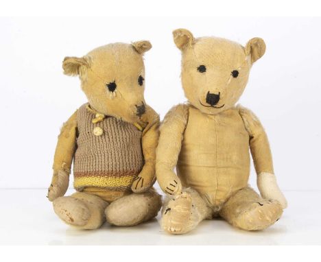 Two 1930 - 40's Chiltern type teddy bears,  both with blonde mohair, black stitched eyes, nose, mouth and claws, swivel heads