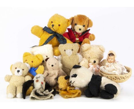 A selection of vintage teddy bears,  including a white Wendy Boston with leg label-- 14in. (35.5cm.) high, a Chad Valley Soot