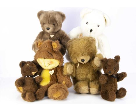 A selection of manufactured and collectors teddy bears,  including two Alresford Crafts Ltd, white plush unjointed seated bea