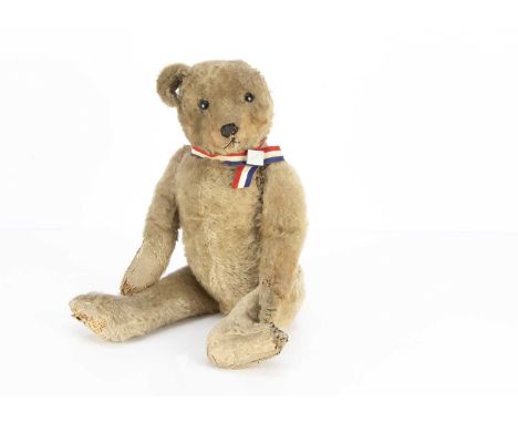 Lincoln - an early German Teddy Bear circa 1910, with blonde mohair, black boot button eyes, pronounced muzzle, remains of bl