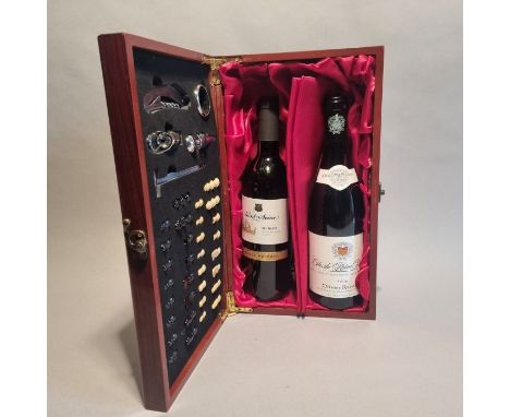 2 Bottles Red in "Munster Joinery" Wooden Presentation Case. Saint-Seine Private Reserve Merlot 2008 & Olivier Ravoire Cotes 