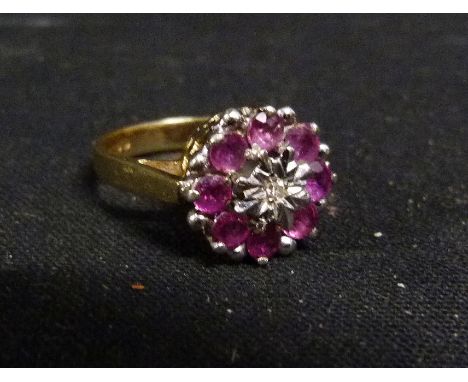 A 9ct. Gold Cluster Ring set diamonds and garnets