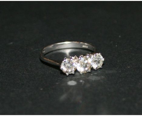 An 18ct. White Gold Three Stone Diamond Ring, approximately 1.34 ct.