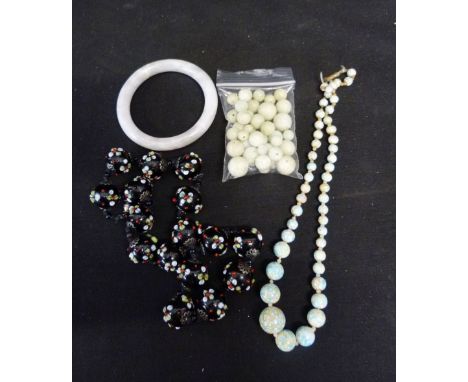 A Collection of Jade Beads, together with two similar bead necklaces and a bangle