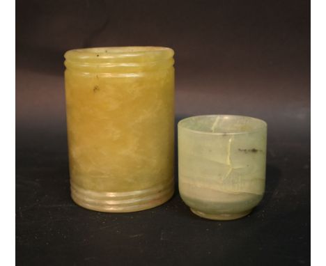 A Chinese Jade Small Cup, together with another similar brush pot