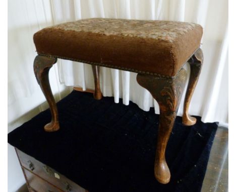 A Georgian Rectangular Stool, the tapestry padded seat above carved cabriole legs with pad feet, 58 x 41 cms