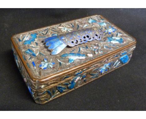 A 19th Century Chinese Rectangular Enamel Decorated Casket, the relief enamel work in the form of foliage, 13.5 x 8 cms