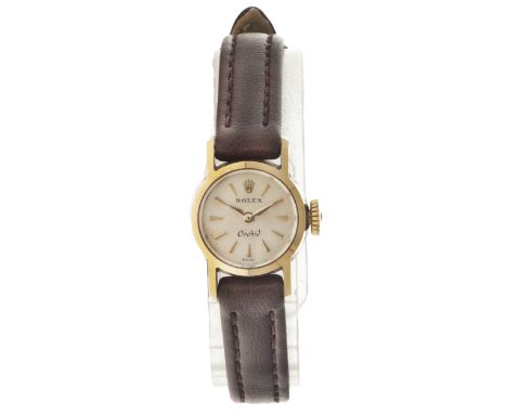 No Reserve - Rolex Orchid Vintage 18K. 9677 - Ladies watch. Case: yellow gold (18K.) - bracelet: leather - manual winding - d