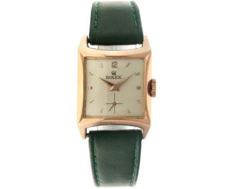 Rolex Oyster Perpetual Vintage 18K. 8126 - Men's watch - approx. 1950's. Case: rose gold (18K.) - strap: leather - automatic 