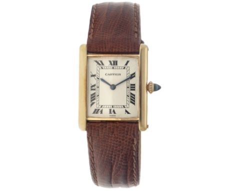 No Reserve - Cartier Tank Louis 96109 'Paris Dial' - Men's watch - approx. 1980. Case: yellow gold (18K.) - strap: leather - 