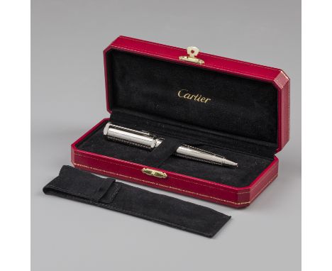 Santos-Dumont de Cartier ballpoint pen metal with palladium, blue resin cabochon. A beautiful Santos-Dumont de Cartier ballpo