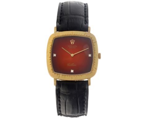 No Reserve - Rolex Cellini 18K 'Red vignette' 4084 - Men's watch - approx. 1970. Case: yellow gold (18K.) - strap: leather - 