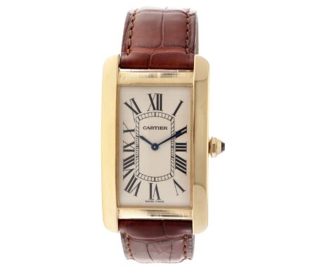Cartier Tank Américaine Large 18K. 1735/W2601256 - Men's watch - 1994. Case: yellow gold (18K.) - strap: leather - manual win