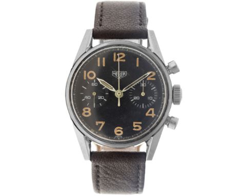 HEUER Carrera ' F. Aé Belgian Airforce' Vintage Chronograph 7753 - Heren horloge - ca. 1970. Case: steel - strap: leather - m