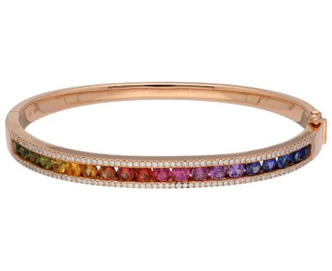 18K Rose gold rainbow bangle bracelet set with approx. 3.40 ct. sapphire and approx. 0.63 ct. diamond Set with 20 round facet