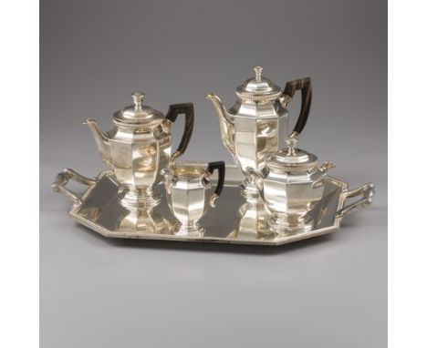 Christofle Art Deco coffee and tea set (5), model Colbert, Paris ca. 1940-1950, silver-plated. Beautiful 5-piece set consisti