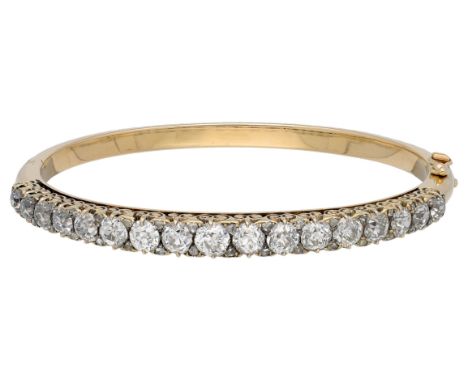 14K yellow gold bangle bracelet set with approx. 3.40 ct. diamonds Set with 17 Old European cut diamonds totalling approx. 3.