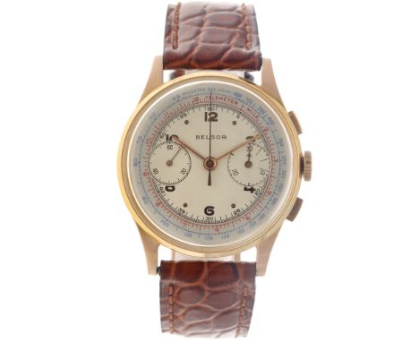 No Reserve - Belsor Chronograph 18K. - Men's watch Case: rose gold (18K.) - strap: leather - manual winding - last service: v