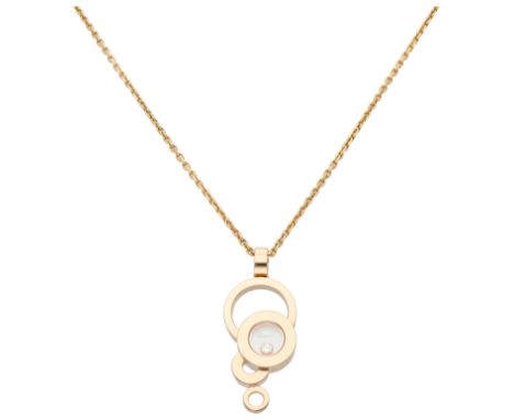 Chopard 18K rose gold ‘Happy diamonds’ necklace  Set with a brilliant-cut diamond of approx. 0.02 ct. (VS / F - G). In good c