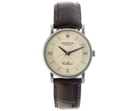 Rolex Cellini 18K. 5115/9 - Men's watch - 2009. Case: white gold (18K.) - strap: leather - manual winding - Rolex booklets &a