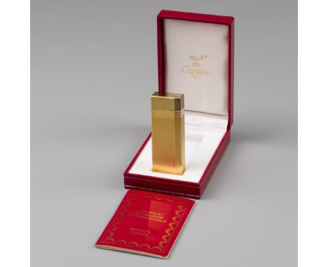 Cartier gas lighter Model enriched gold plating and original box France, Paris, Must de Cartier, hallmarks: Must de Cartier -