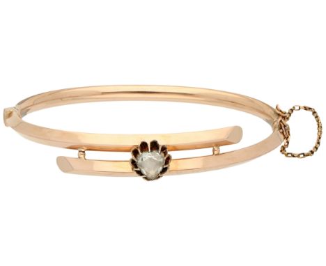 14K rose gold bangle bracelet set with diamonds Set with one rose-cut diamond (approx. 6.26 x 5.96 mm). With safety chain lin