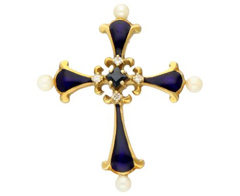 Franklin Mint 18K yellow gold ‘THE SAFFIEREN MIDDERNIGHT CROSS’ from the house of Igor Carl Fabergé Set with four brilliant-c