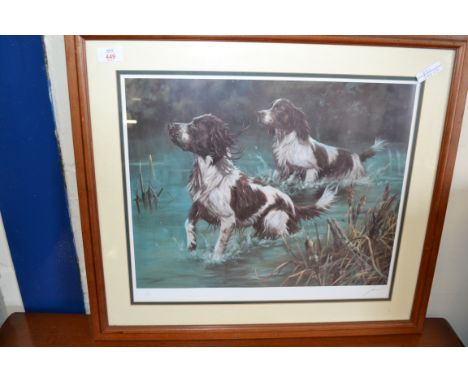 JOHN TRICKETT, COLOURED PRINT, TWO SPANIELS, LTD ED 68/500, SIGNED LOWER RIGHT, IMAGE SIZE 48 X 37CM
