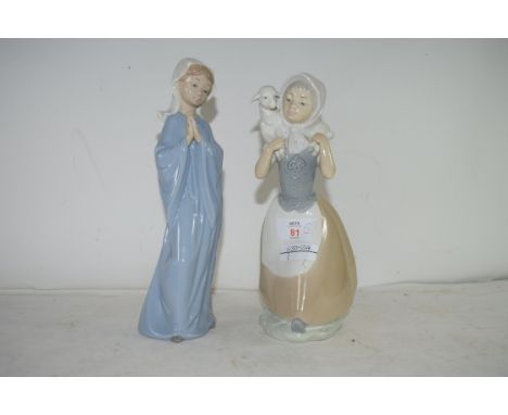 TWO NAO FIGURES, ONE OF A GIRL WITH LAMB, THE OTHER OF A GIRL PRAYING (2)