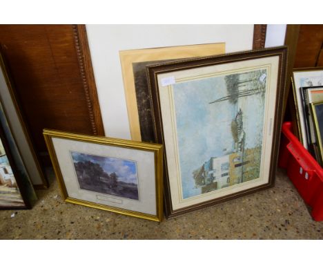 MIXED LOT: ASSORTED PICTURES COMPRISING TWO 19TH CENTURY COLOURED PRINTS OF SOCIETY LADIES, SIGNED IN PENCIL W A COX, TOGETHE