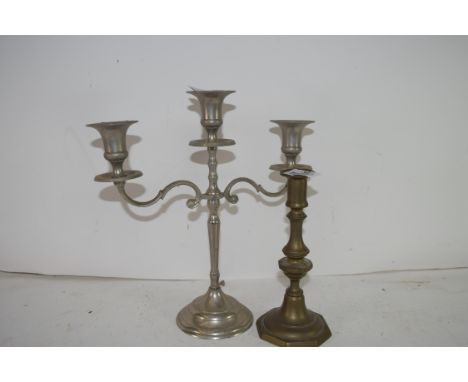 CANDELABRA AND SMALL COPPER CANDLESTICK
