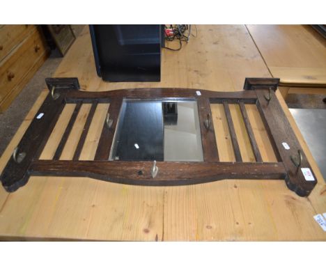 EARLY 20TH CENTURY OAK COAT RACK WITH CENTRAL MIRROR, 76CM WIDE