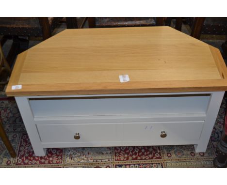 MODERN LIGHT OAK AND PAINTED TWO DRAWER TV STAND, 90CM WIDE