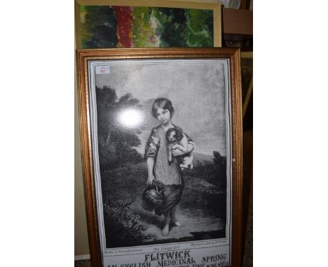 MIXED LOT OF PICTURES COMPRISING OIL ON CANVAS ABSTRACT FLORAL STUDY, OIL ON BOARD RURAL SCENE, PRINT AFTER THOMAS GAINSBOROU