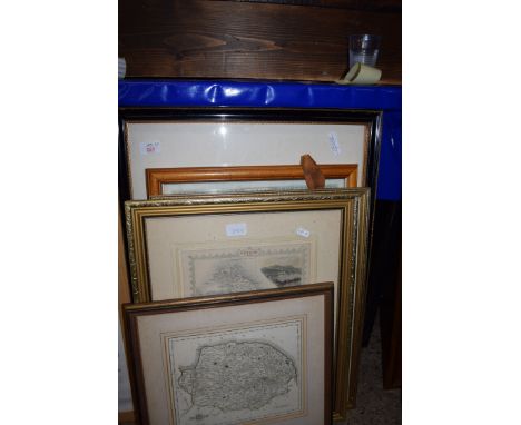 MIXED LOT: TWO REPRODUCTION FRAMED MAPS OF NORFOLK TOGETHER WITH A FURTHER FRAMED MAP OF CEYLON (3) AND A FRAMED PRINT OF A Y