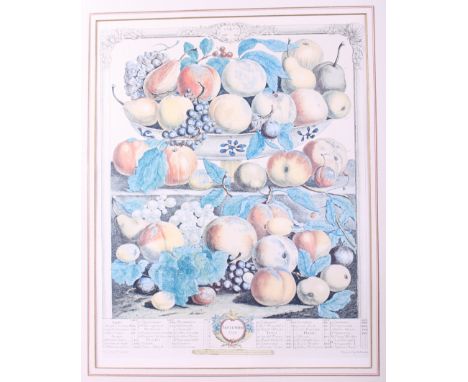 A pair of prints, studies of fruits, Palombi: a limited edition print of a seated rabbit, and a cartoon of the four vices, Av