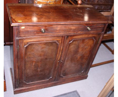 A 19th century mahogany chiffonier, fitted one long drawer over two doors, on block base, 33" high x 36" wide x 14 1/2" deep.