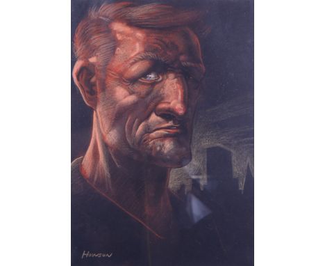 † Peter Howson, OBE: pastel on paper, "Night Watchman", 12" x 8 1/2", in black frame Condition:The pictures appears to be in 